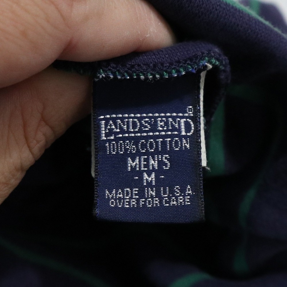 Vintage 90s Lands End Mock Neck T‎ Shirt M Cotton Purple Green Striped USA Made - Picture 2 of 8